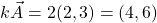 \[ k\vec{A} = 2(2,3) = (4,6) \]