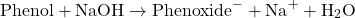 \[ \text{Phenol} + \text{NaOH} \rightarrow \text{Phenoxide}^- + \text{Na}^+ + \text{H}_2\text{O} \]