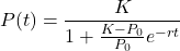 \[ P(t) = \frac{K}{1 + \frac{K - P_0}{P_0} e^{-rt}} \]