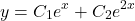 \[ y = C_1 e^x + C_2 e^{2x} \]