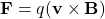 \[ \mathbf{F} = q(\mathbf{v} \times \mathbf{B}) \]