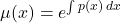 \[ \mu(x) = e^{\int p(x) \, dx} \]