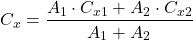 \[ C_x = \frac{A_1 \cdot C_{x1} + A_2 \cdot C_{x2}}{A_1 + A_2} \]