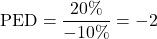 \[ \text{PED} = \frac{20\%}{-10\%} = -2 \]