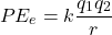 \[ PE_e = k \frac{q_1 q_2}{r} \]