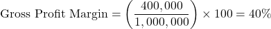 \[ \text{Gross Profit Margin} = \left( \frac{400,000}{1,000,000} \right) \times 100 = 40\% \]