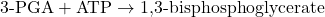 \[ \text{3-PGA} + \text{ATP} \rightarrow \text{1,3-bisphosphoglycerate} \]