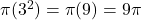 \pi(3^2) = \pi(9) = 9\pi