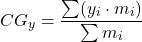 \[ CG_y = \frac{\sum (y_i \cdot m_i)}{\sum m_i} \]