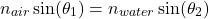 \[ n_{air} \sin(\theta_1) = n_{water} \sin(\theta_2) \]