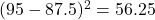 (95 - 87.5)^2 = 56.25