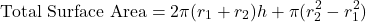 \[ \text{Total Surface Area} = 2\pi (r_1 + r_2) h + \pi (r_2^2 - r_1^2) \]