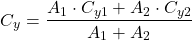 \[ C_y = \frac{A_1 \cdot C_{y1} + A_2 \cdot C_{y2}}{A_1 + A_2} \]