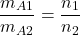 \[ \frac{m_{A1}}{m_{A2}} = \frac{n_1}{n_2} \]