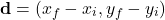 \[ \mathbf{d} = (x_f - x_i, y_f - y_i) \]