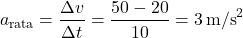 \[ a_{\text{rata}} = \frac{\Delta v}{\Delta t} = \frac{50 - 20}{10} = 3 \, \text{m/s}^2 \]