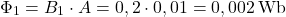 \[ \Phi_1 = B_1 \cdot A = 0,2 \cdot 0,01 = 0,002 \, \text{Wb} \]