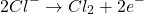 \[ 2Cl^- \rightarrow Cl_2 + 2e^- \]