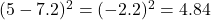 (5 - 7.2)^2 = (-2.2)^2 = 4.84