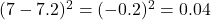 (7 - 7.2)^2 = (-0.2)^2 = 0.04