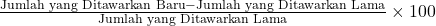 \frac{\text{Jumlah yang Ditawarkan Baru} - \text{Jumlah yang Ditawarkan Lama}}{\text{Jumlah yang Ditawarkan Lama}} \times 100