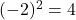 (-2)^2 = 4